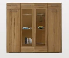 Vitrinenschrank Kernbuche massiv viertürig